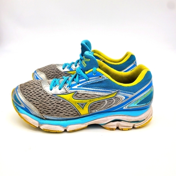Mizuno Shoes Women's 9 Wave Inspire 13 Gray Aqua Yellow Running Training - Picture 1 of 14